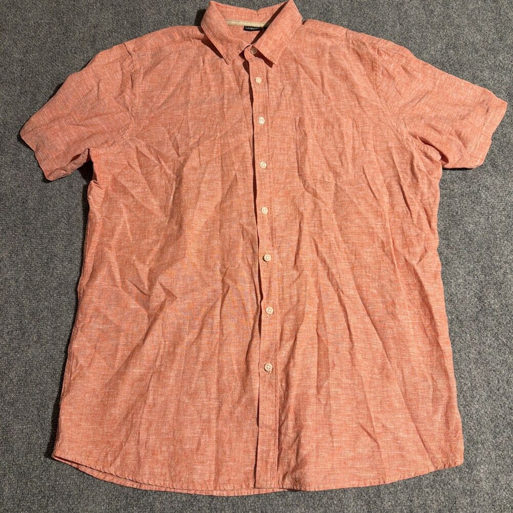 Livergy Linen Blend Short Sleeve Button Down Shirt Mens XL Pink Pocket Casual
